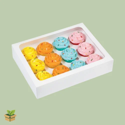 12 Cupcake Box with Clear Lid – White, Display‑Ready