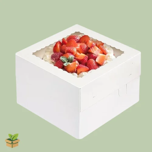 12×12×10 Inch Cake Box with Decorative Window | White