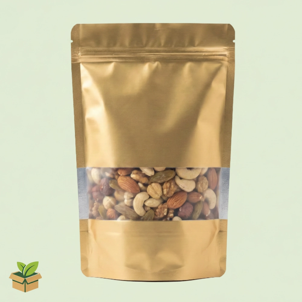 Matt Golden Standing Pouch with Window 20×30cm