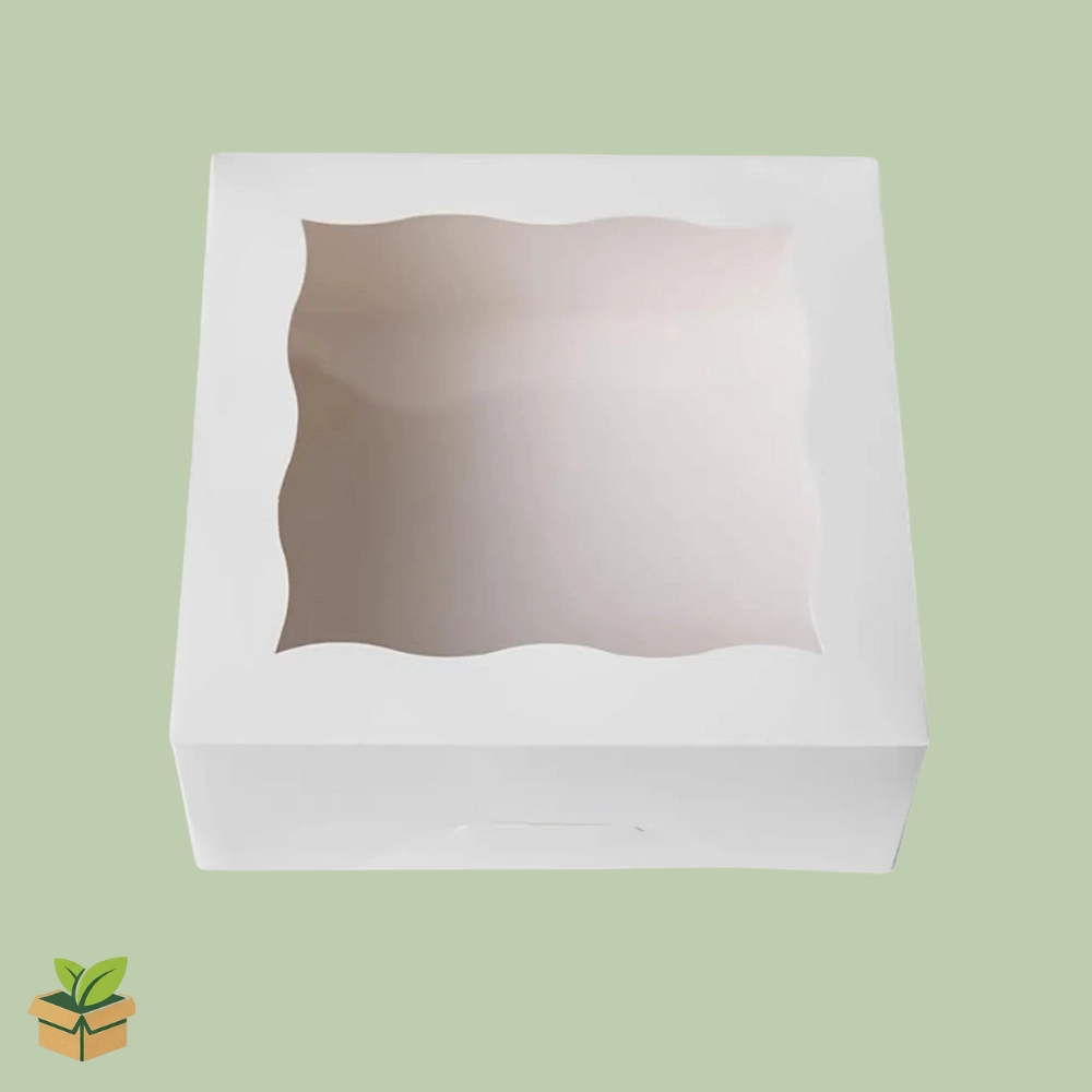 18×18×5 Inch Cake Box with Scalloped Window | White