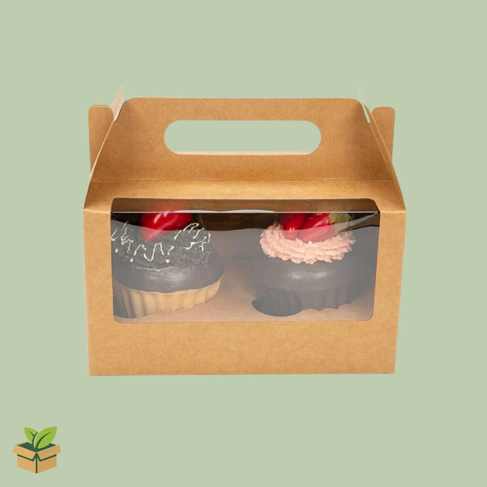 2 Cupcake Box – Kraft with Clear Window & Handle