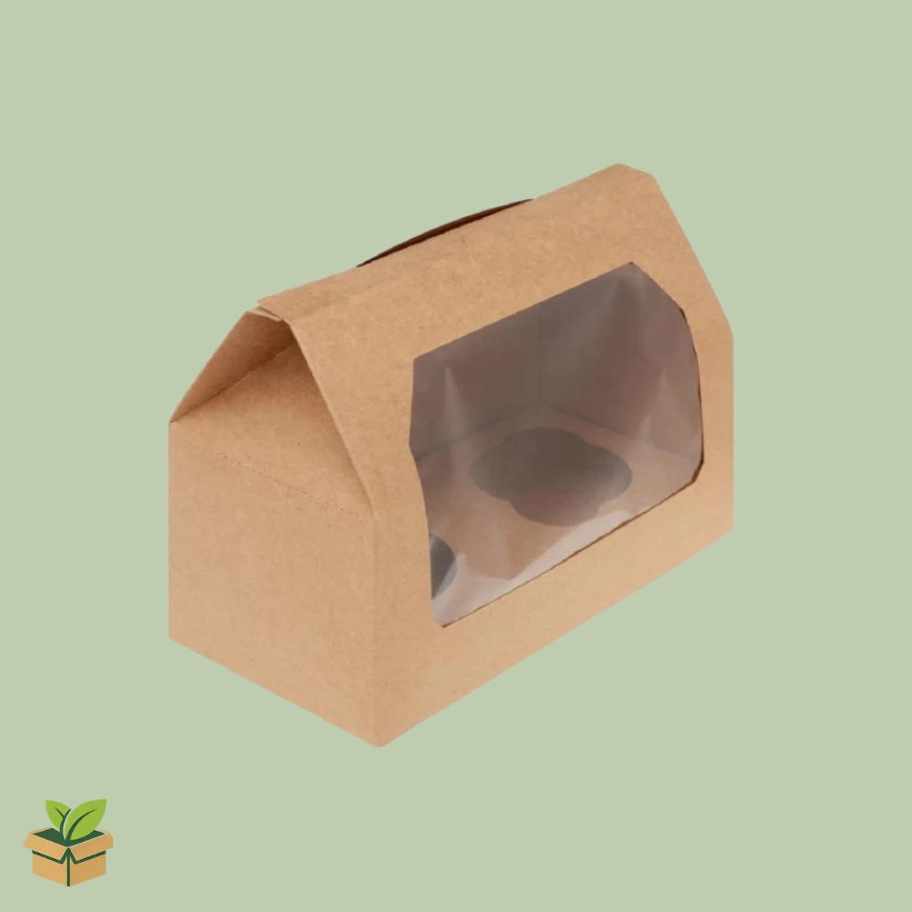2 Cupcake Box – Kraft with Clear Window & Handle