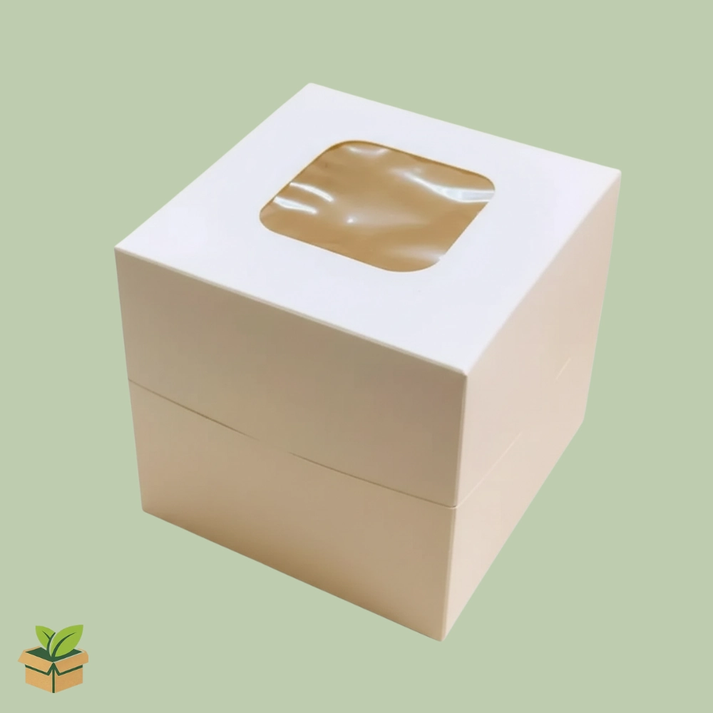 4×4×4 Inch Mini Cake/Cupcake Box with Clear Transparent Window | White
