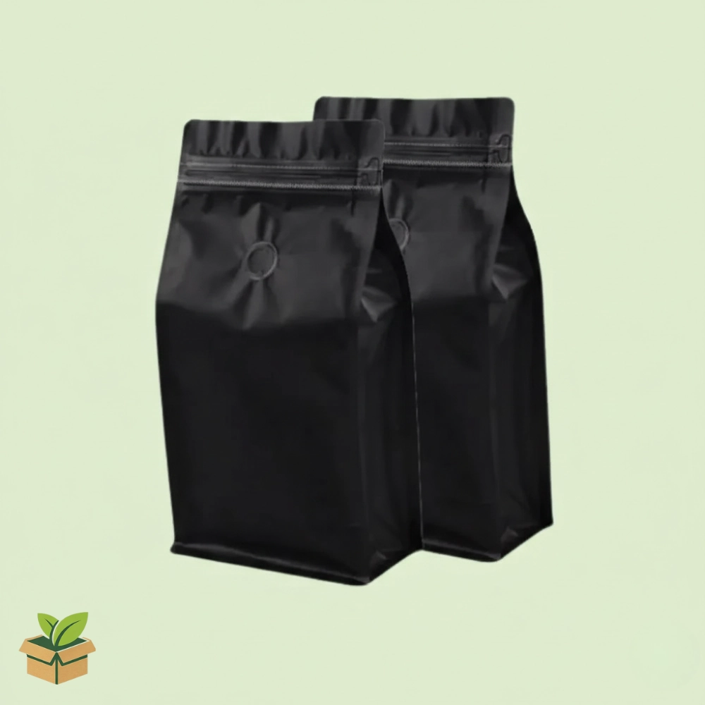 Black Stand‑Up Pouch with Valve (26×13 cm)