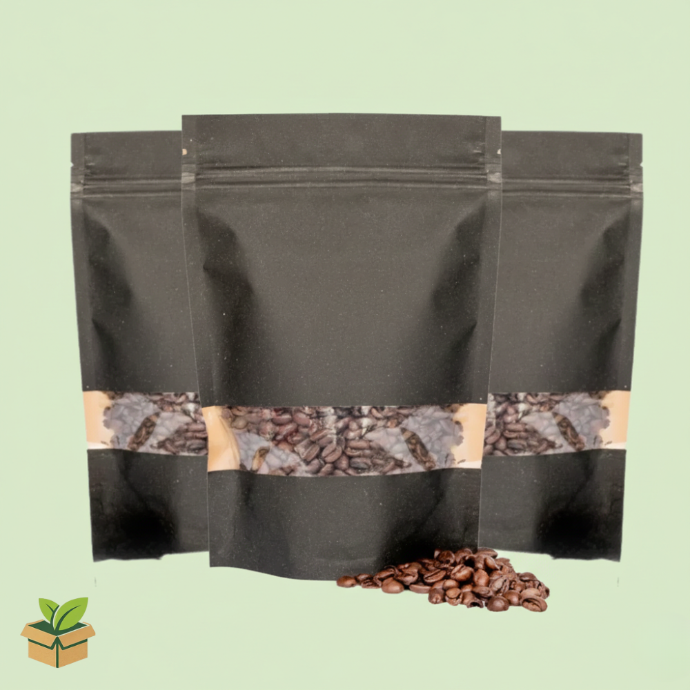 Black Kraft Standup Pouch with Window (12×20 cm)