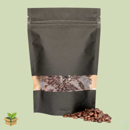 Kraft Standup Pouch 20×30 cm Black with Window | Eco Packaging