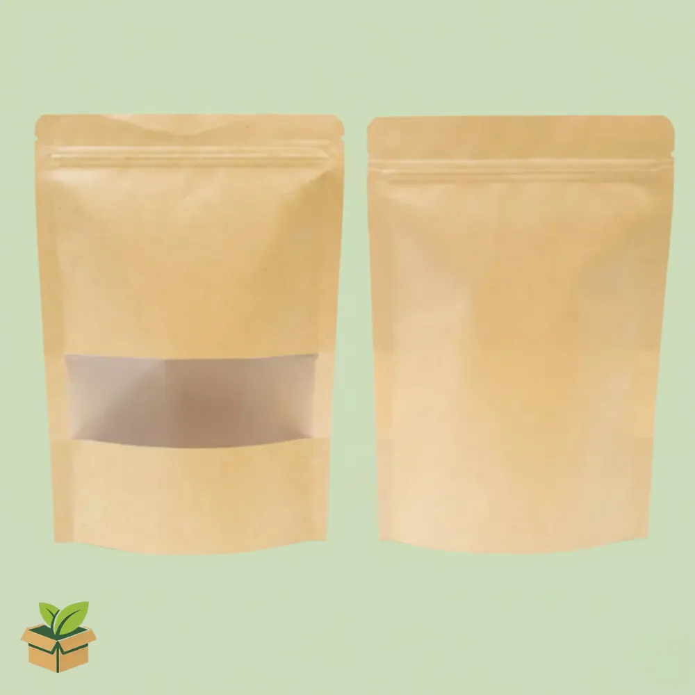 Kraft Standup Pouch 16×22 cm Brown with Window | Eco Packaging