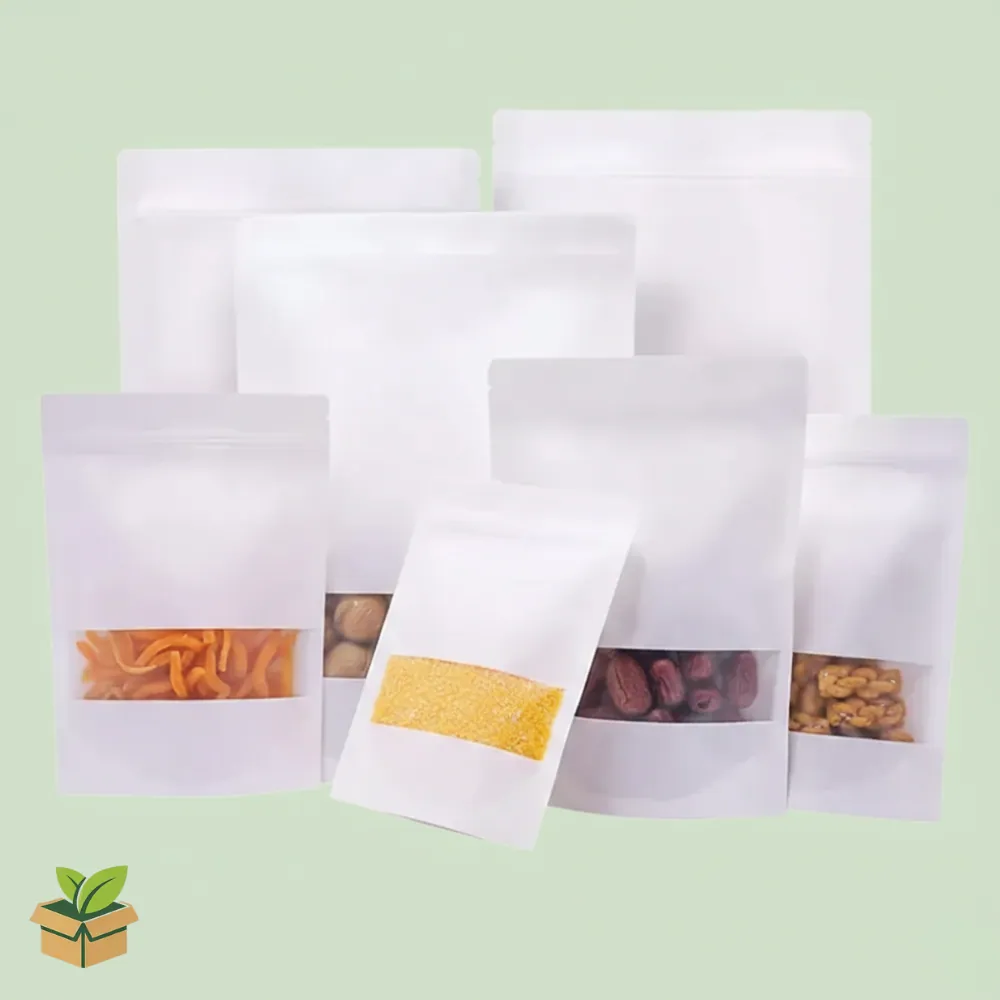 Kraft Standup Pouch 9×14 cm White with Window | Eco Packaging