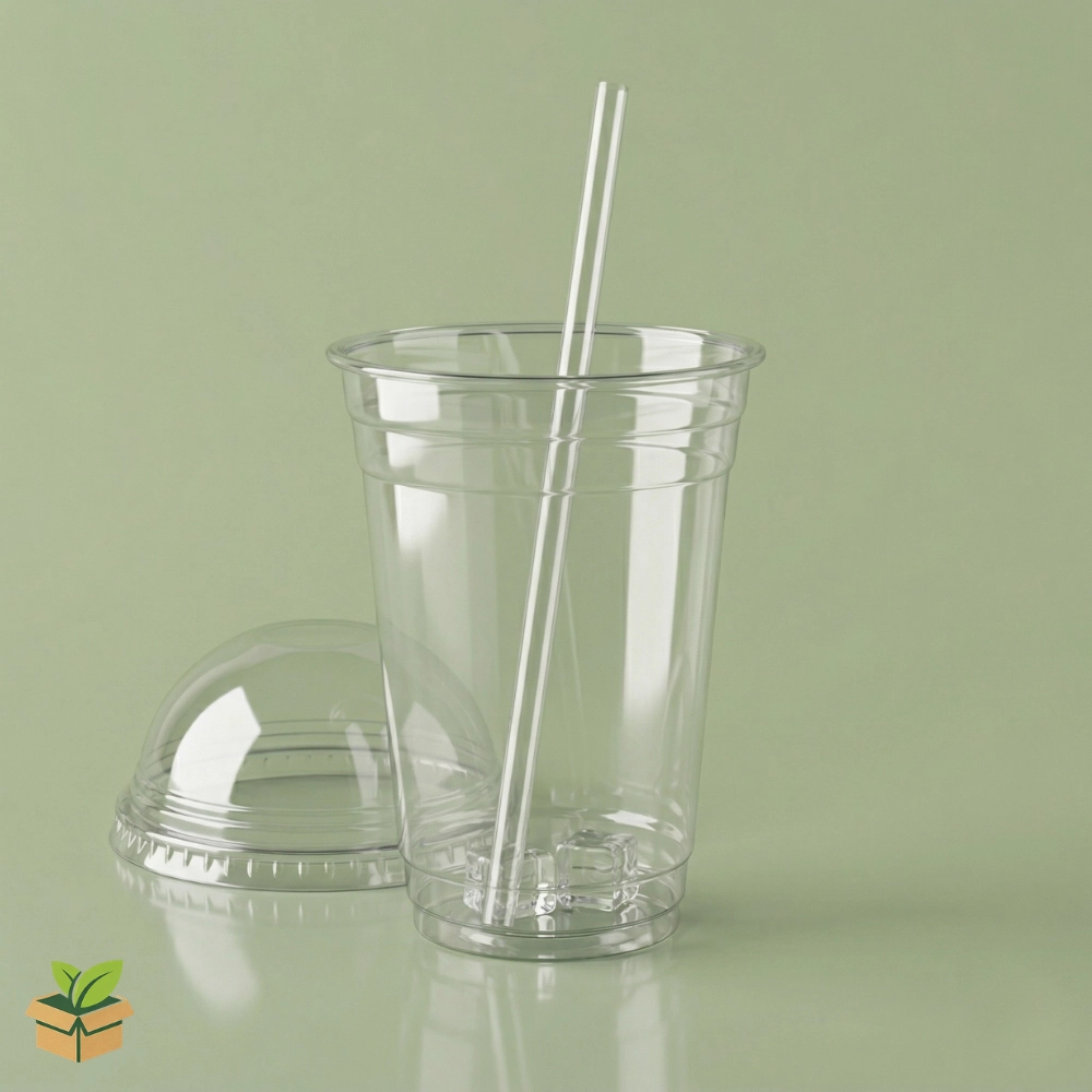 12oz Disposable Cup with Dome Lid - Clear Plastic Beverage Glass