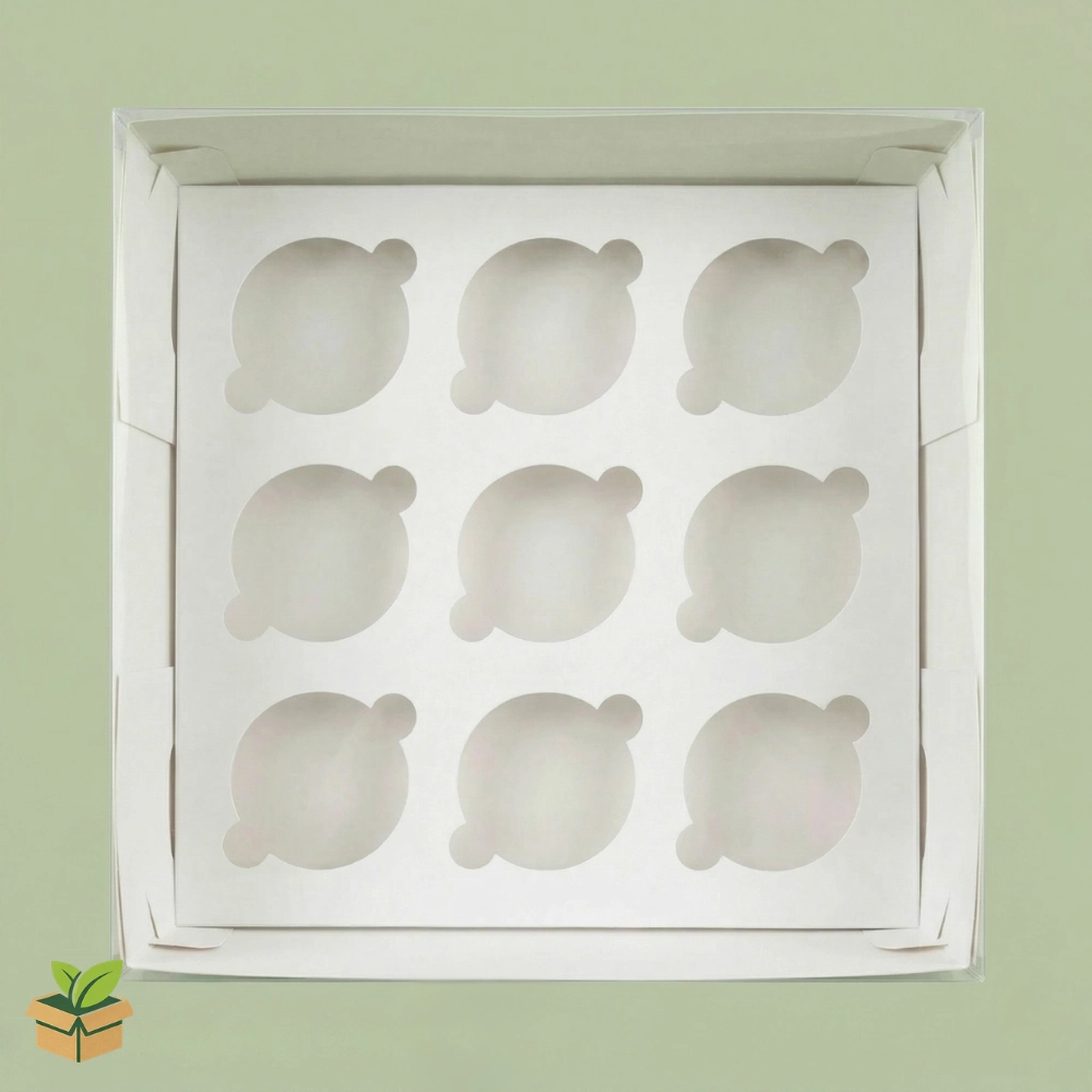 9 Cavity Cake Box with Clear Lid – White - Image 2