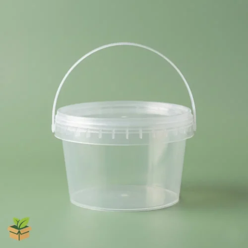 Clear Plastic Round Bucket with Lid 500gm – Transparent BPA-Free Food Grade Container with Handle