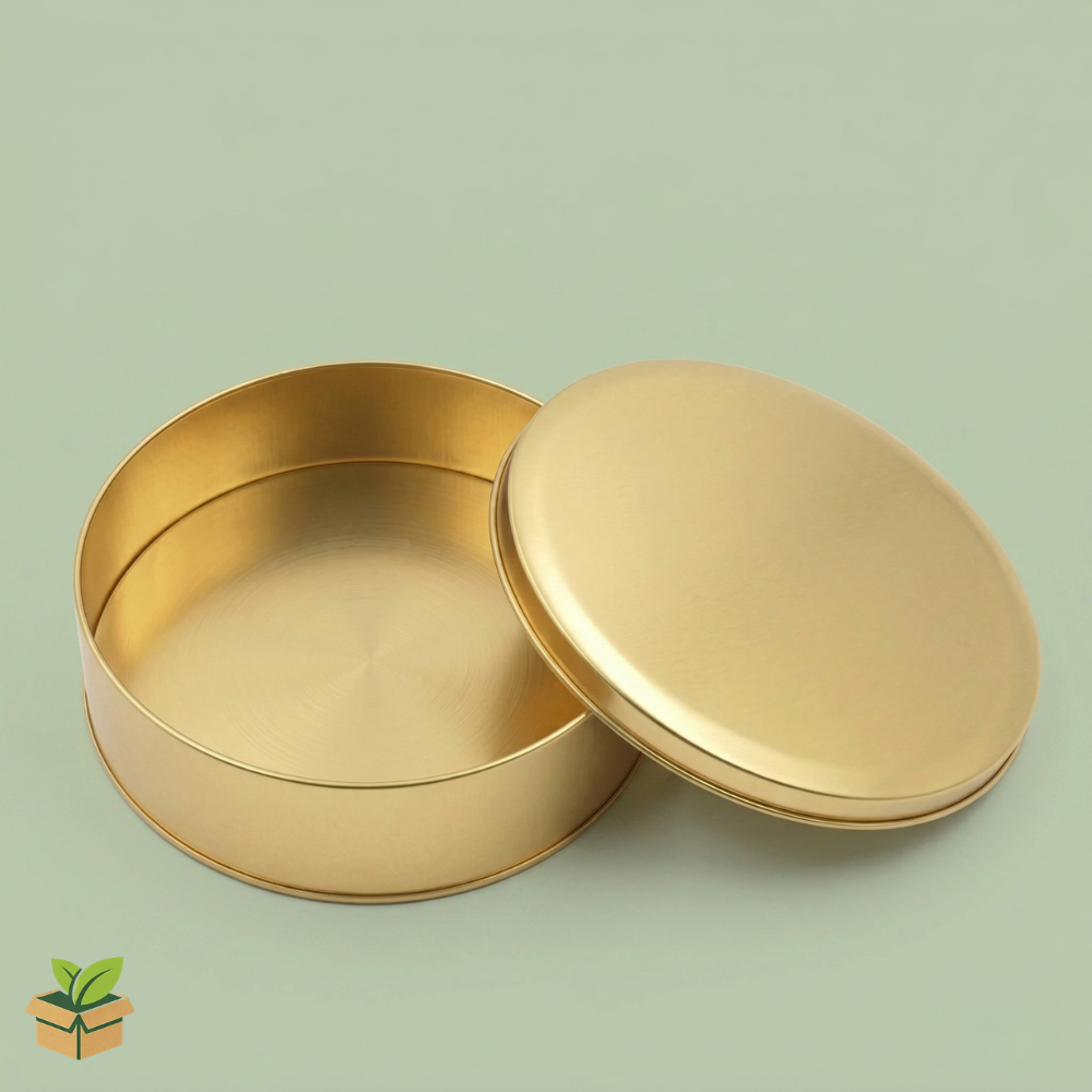 Golden Rounded Tin Box 2000gm Premium Large Metal Container
