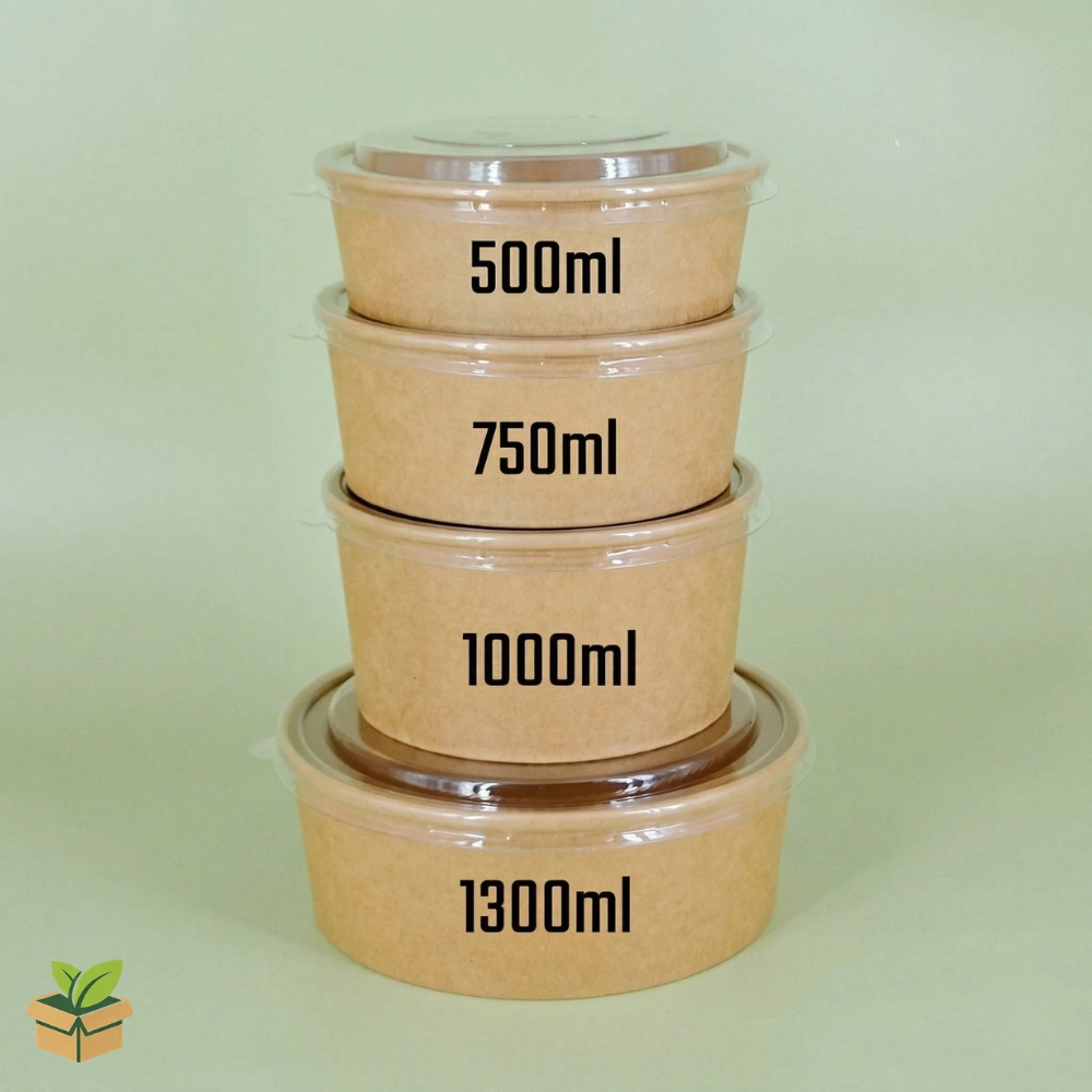 Round Kraft Paper Bowl with Clear Lid - Eco-Friendly Food Container