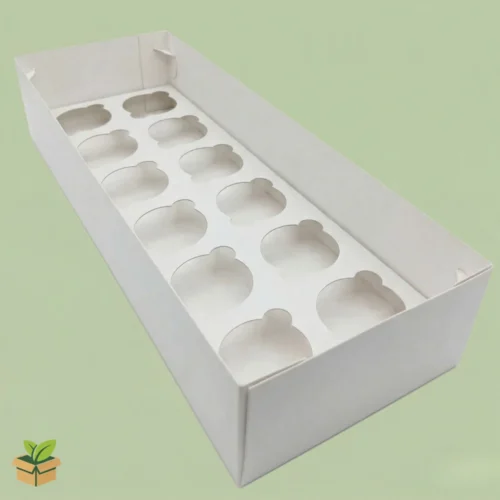 Long White Cupcake Box with 12 Cavity Insert - Professional Bakery Packaging