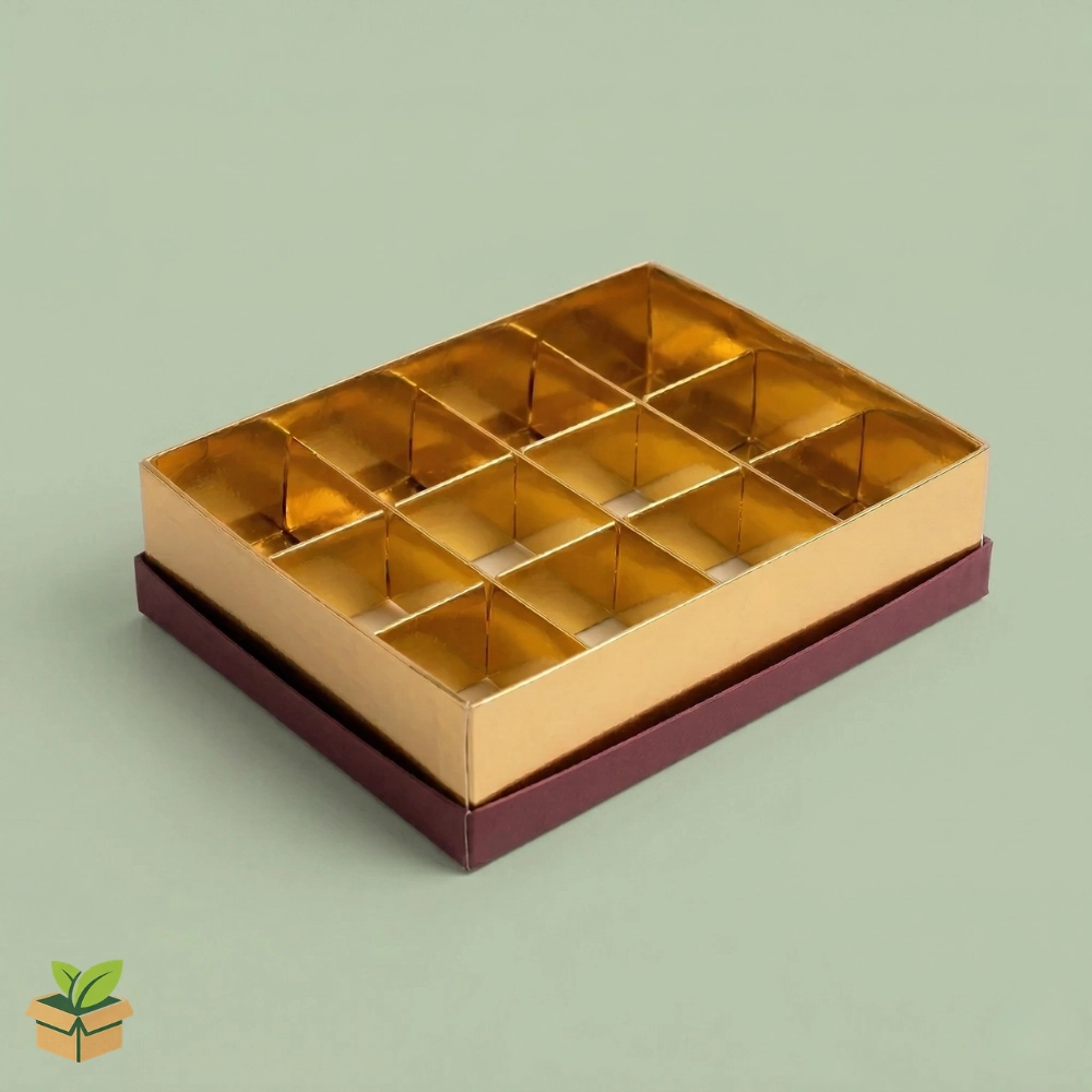12 Cavity Gold & Brown Chocolate Gift Box - Premium Packaging