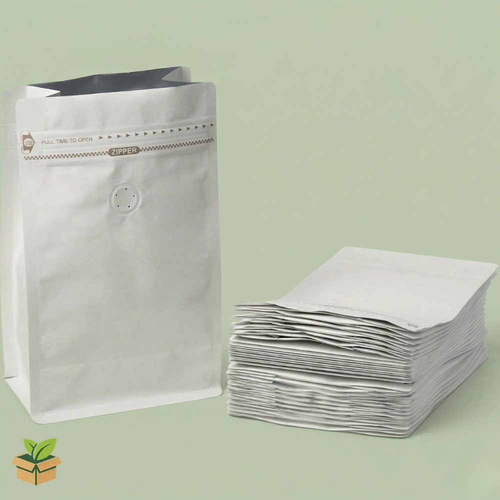 White Stand Up Pouch With Valve 26x13cm - Premium Coffee Packaging