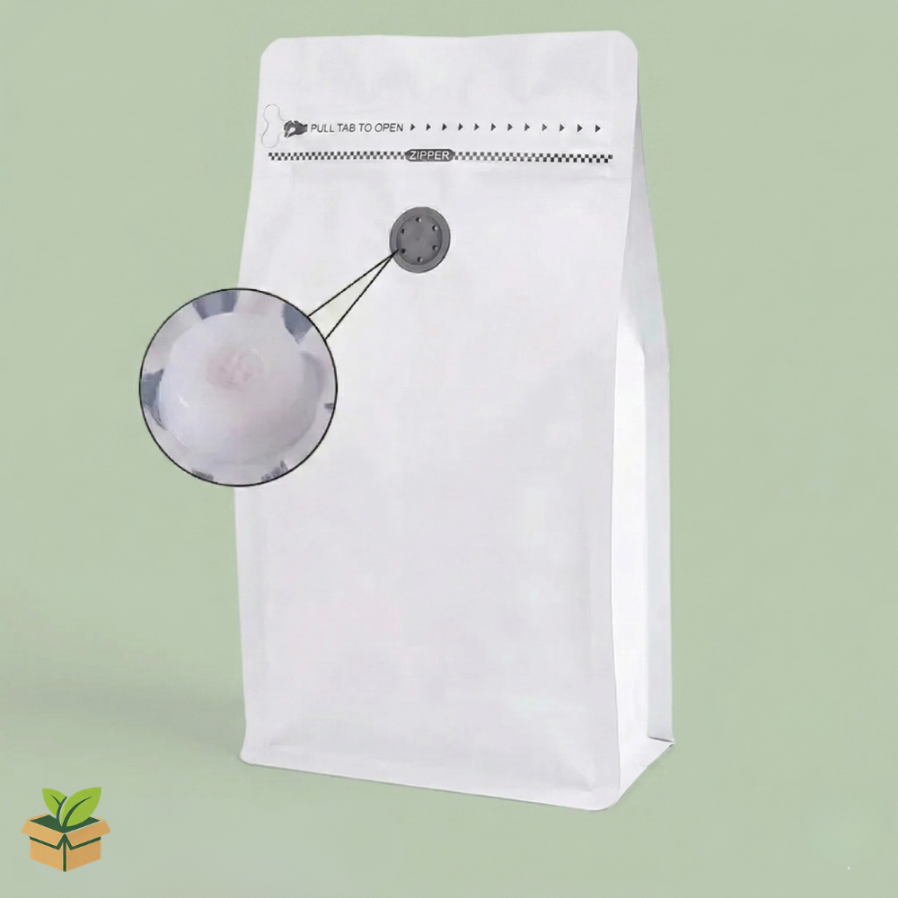 White Stand Up Pouch With Valve 26x13cm - Premium Coffee Packaging