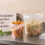 Food container bucket with fried snacks and coleslaw salad for restaurant use