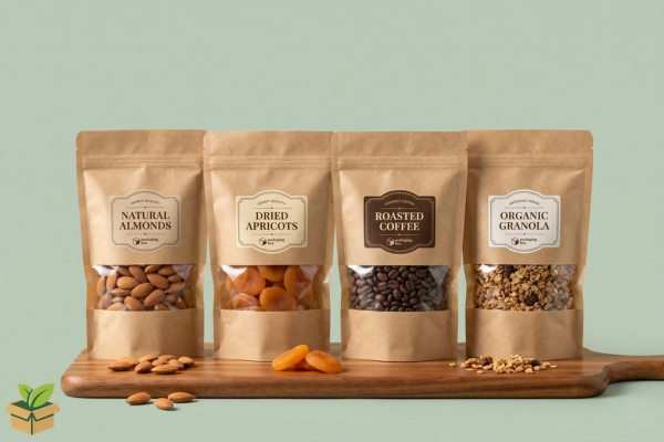 Brown Kraft Standup Pouches for Food – Almonds, Coffee, Dry Fruits & Granola